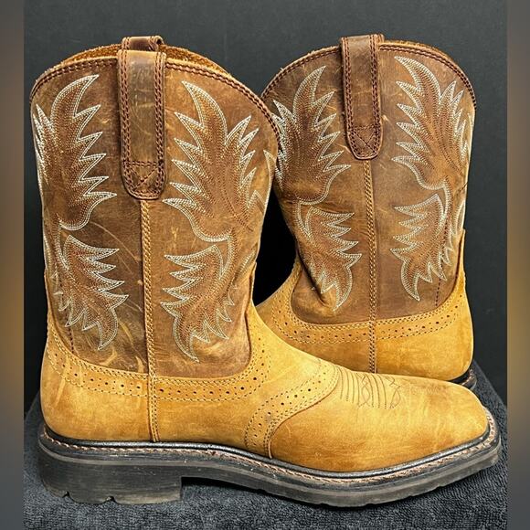 Ariat Round Toe ASTM F2892-18 EH Cowboy Western Leather Work Boots 10 D - Picture 8 of 10
